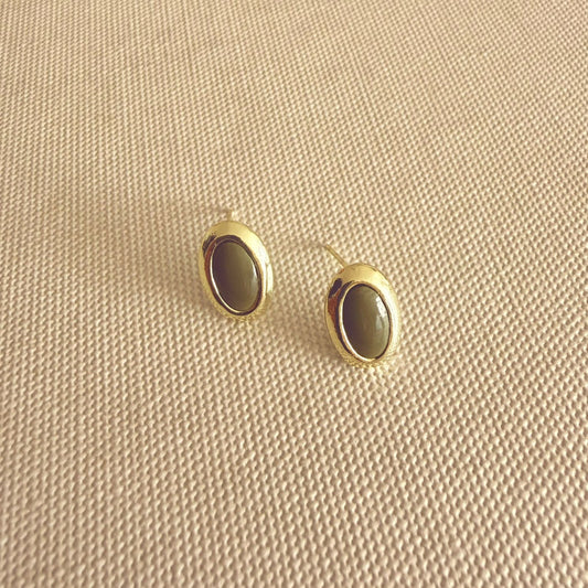 Aretes esmaltados tipo topo color verde olivo